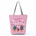 Roze draagtas met 'Happy Mother's Day' bloemenprint en grijze handvatten - Roze Moederdag print (hl5275)