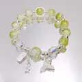 Elegant forest style green crystal beaded bracelet with mermaid tail and star charms - Sparkling Fish Tail Green