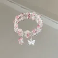 Sweet forest style pink and clear crystal beaded bracelet with a butterfly charm - Large Waterdrop Butterfly Red