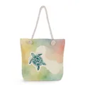 Large capacity sea turtle print beach tote bag with rope handles - Cyan Sea Turtle (msk2386)