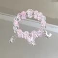 Sweet pink and clear crystal beaded bracelet with butterfly and moon charms for women. - Star Moon Butterfly Heart Pink