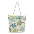 Summer sea turtle print canvas beach bag with rope handles in green and blue - Vintage Sea Turtle Print (msk2389)