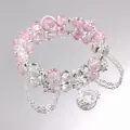 Sweet pink crackle bead bracelet with silver moon and star charms - Crystal Moon Bracelet Pink