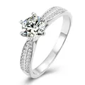 Elegant 1 carat round moissanite solitaire ring with sparkling side stones in silver finish - US 5.25 / Love-0.5ct