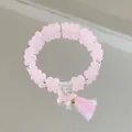 Elegant pink beaded bracelet featuring a delicate butterfly charm and tassel detail - Ice Butterfly Tassel Pink