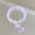 Elegant light purple beaded bracelet featuring a butterfly charm and soft silk tassel - Ice Butterfly Tassel Purple