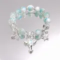 Forest style crystal beaded bracelet with star and magic wand charms in light blue and white - Crystal Fairy Wand Blue