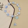 Sweet forest style beaded bracelet with blue flowers and butterfly heart charm - Colorful Butterfly Lily of the Valley Blue