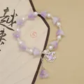 Elegant purple lily of the valley beaded bracelet with white pearls and butterfly charm - Colorful Butterfly Lily of the Valley Purple