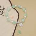 Fairy forest style green flower and pearl beaded bracelet with heart butterfly pendant - Colorful Butterfly Lily of the Valley Green