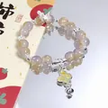 Forest style sweet purple and yellow crystal beaded bracelet with butterfly charm - Colorful Bell Butterfly Green-Yellow