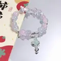 Fairy style crystal beaded bracelet with silver butterfly charm for women - Colorful Bell Butterfly Blue-Pink