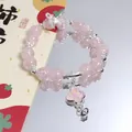 Elegant Mori-style pink beaded bracelet featuring delicate butterfly charms for women - Colorful Bell Butterfly Pink