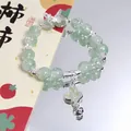 Forest style light green crackle crystal beaded bracelet with silver butterfly charm - Colorful Bell Butterfly Green