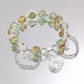 Forest style moon crystal beaded bracelet with green and gold crackle glass beads - Crystal Moon Bracelet Green