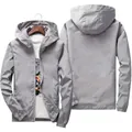 Stylish grey men's hooded jacket casual windbreaker for spring and autumn outdoor wear - Gray