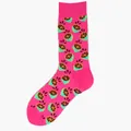 Bright pink cotton mid-calf socks with vibrant cartoon lemon print Harajuku fashion style - One Size / Pink Lemon Slice (25)