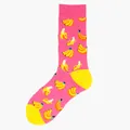 Fashionable pink mid-calf cotton socks with vibrant yellow banana pattern for men and women - One Size / Pink Banana Pattern (26)