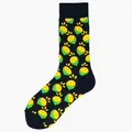 Personalized crew socks with vibrant yellow and green lemon print on black cotton fabric. - One Size / Black Lemon Slice (27)