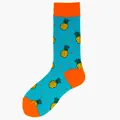 Comfortable blue cotton crew socks featuring a vibrant pineapple pattern with orange heel and toe - One Size / Sky Blue Pineapple (29)