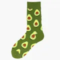 Green cotton crew socks featuring vibrant avocado pattern on white background - One Size / Green Avocado (37)