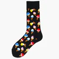 Fashionable black cotton crew socks featuring a playful colorful ice cream cone pattern - One Size / Black Colorful Ice Cream (39)