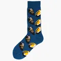 Trendy blue mid-calf cotton socks featuring creative mussel seafood shell patterns - One Size / Navy Mussel (40)