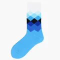 Trendy blue mid-tube cotton socks featuring a vibrant geometric diamond argyle pattern - One Size / Blue Geometric Argyle (87)