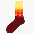 Cotton crew socks with vibrant orange and red argyle gradient pattern for men and women - One Size / Red Yellow Gradient Argyle (88)