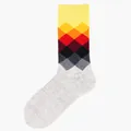 Trendy cotton crew socks with a vibrant argyle gradient pattern in yellow and grey. - One Size / Yellow Grey Gradient Argyle (89)