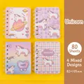Set of 4 mini A7 spiral notebooks with cute unicorn designs and 80 inner sheets. - Unicorn / A7
