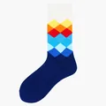 Colorful argyle pattern cotton crew socks with Harajuku style for men - One Size / Navy Colorful Argyle (91)
