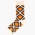 Vibrant geometric orange and black diamond pattern cotton blend mid-calf crew socks - One Size / Orange Black Large Argyle (56)