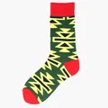 Stylish ethnic geometric pattern mid-calf cotton socks in green, red and yellow colors - One Size / Dark Green Geometric Totem (58)