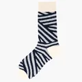 Fashionable cotton mid-calf socks with geometric black and gray stripes in cream finish - One Size / Black Grey Geometric Stripes (59)