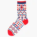 Harajuku style cotton mid-calf socks with red and blue geometric triangle patterns - One Size / Red Blue White Geometric Pattern (60)