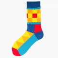 Colorful geometric patchwork mid-calf cotton socks with vibrant abstract patterns - One Size / Multicolor Geometric Patchwork (61)