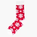 Festive red cotton mid-calf crew socks featuring white winter snowflake knit patterns - One Size / Red Snowflake Pattern (141)