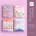 Mini A7 pocket coil notebook with 80 sheets and artistic hand-painted cover design - Spring Peach / A7