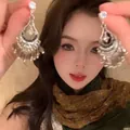 Vintage ethnic style teardrop earrings featuring crystal beads and silver tassels - Silver Gray Tassel Style (8#)