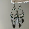Detailed view of vintage ethnic teardrop tassel earrings with green crystal beads - Waterdrop Crystal Tassel Style (20#)