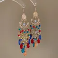 Bohemian gold-tone tassel chandelier earrings with vibrant multi-colored beads and droplets - Multicolor Mixed Tassel Style (28#)