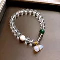 Elegante pulsera de cuentas transparentes con un colgante de calabaza de jade y metal. - Pulsera 64# (Con Caja de Regalo) / Cristal Transparente
