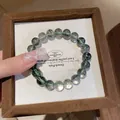 Elegant green quartz beaded bracelet for women in a luxury wooden gift box display - Style 19 / Green