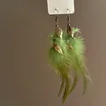 Elegant vintage ethnic style green feather drop earrings with gold leaf charms - Green Feather Leaf Style (48#)