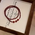 Pulsera de doble capa de cuentas rojas con detalles de ágata marrón rojizo de estilo vintage - Pulsera 70# (Diseño de Doble Capa y Con Caja de Regalo) / Granate Rojo Ágata Roja del Sur