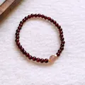Elegante pulsera de cuentas de granato rojo intenso con cuarzo fresa y detalles dorados - Pulsera 71# (Con Caja de Regalo) / Granate Rojo Oscuro
