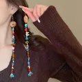 Bohemian vintage multi-color stone chip drop earrings with colorful beaded accents - Crushed Stone Beaded Long Style (58#)