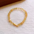 Elegante pulsera de cuarzo rutilado dorado con un colgante de oro mate fino - Pulsera 78# (Con Caja de Regalo) / Citrino amarillo claro
