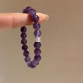 Pulsera elegante de cuentas de amatista con un espaciador de circonita plateada brillante - Pulsera 21# (Con Caja de Regalo) / Amatista Púrpura 8mm